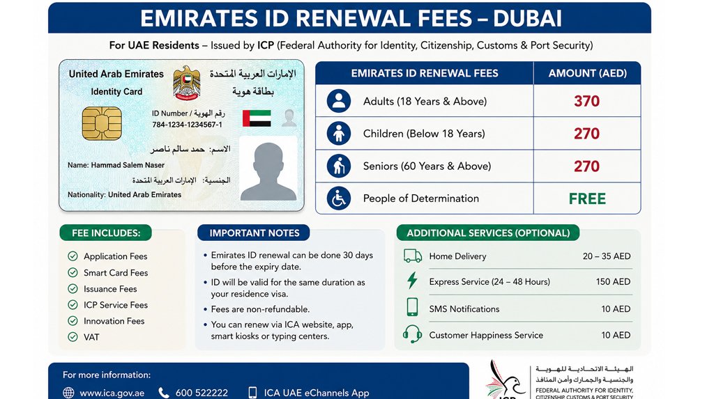 Emirates ID renewal fee Dubai